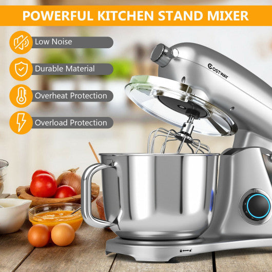 Costway 7 Quart 800W 6-Speed Silver Electric Tilt-Head Food Stand Mixer