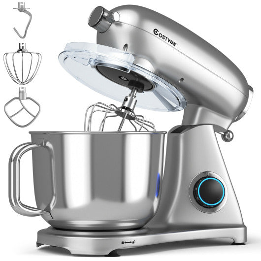 Costway 7 Quart 800W 6-Speed Silver Electric Tilt-Head Food Stand Mixer