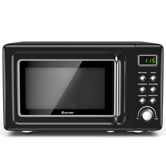 Costway 700W Black Retro Countertop Microwave Oven with 5 Micro Power and Auto Cooking Function