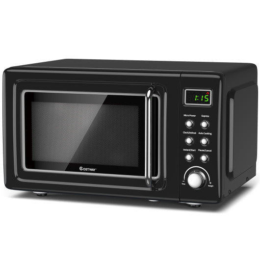 Costway 700W Black Retro Countertop Microwave Oven with 5 Micro Power and Auto Cooking Function