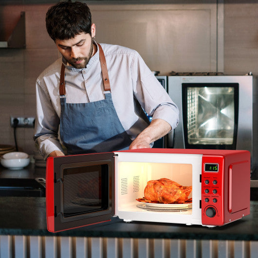 Costway 700W Red Retro Countertop Microwave Oven with 5 Micro Power and Auto Cooking Function