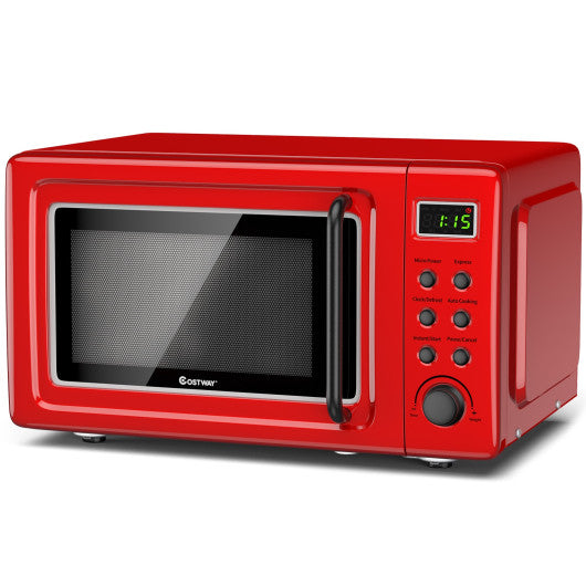 Costway 700W Red Retro Countertop Microwave Oven with 5 Micro Power and Auto Cooking Function