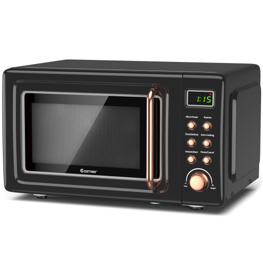 Costway 700W Retro Countertop Microwave Oven with 5 Micro Power and Auto Cooking Function-Golden