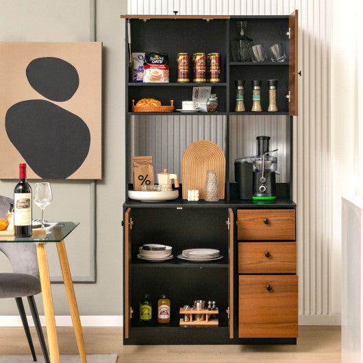 Costway 71" Walnut Kitchen Pantry with 3 Storage Cabinet and 3 Deep Drawers