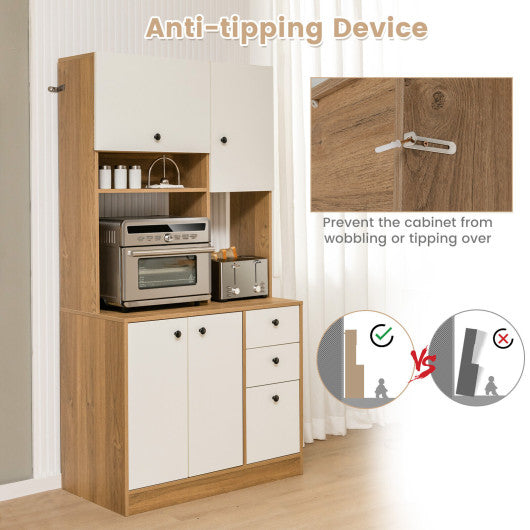 Costway 71" White Kitchen Pantry with 3 Storage Cabinet and 3 Deep Drawers