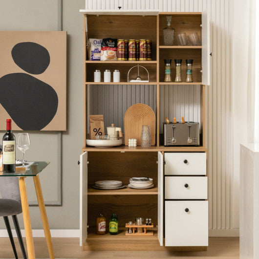 Costway 71" White Kitchen Pantry with 3 Storage Cabinet and 3 Deep Drawers