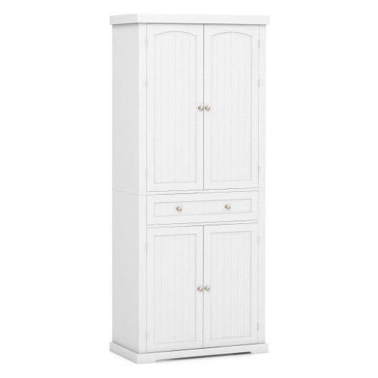 Costway 72" Freestanding Kitchen Pantry Cabinet 4 Doors Storage Cupboard Shelves Drawer