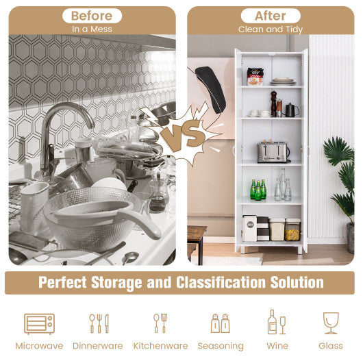Costway 73.5 Inch White Freestanding Double Door Tall Versatile Storage Organizer