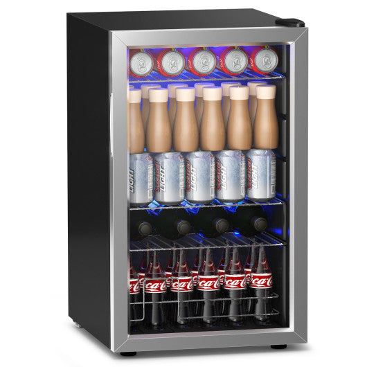 Costway 76 Can Beverage Refrigerator Cooler with Glass Door