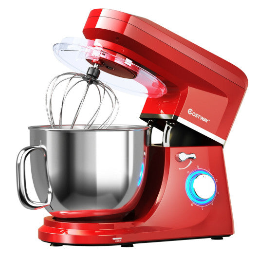 Costway 7.5 QT Red Tilt-Head Stand Mixer 6 Speed 660W with Dough Hook Beater