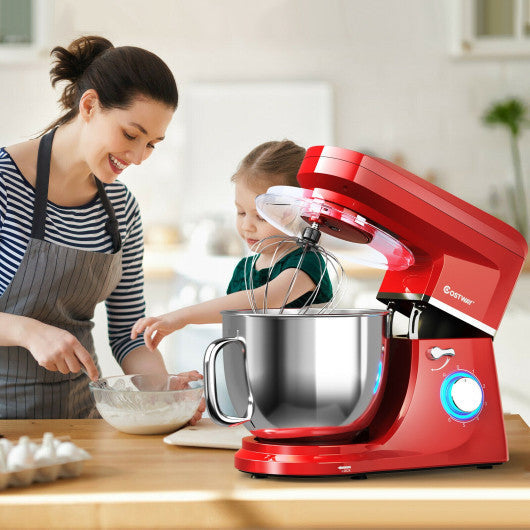 Costway 7.5 QT Red Tilt-Head Stand Mixer 6 Speed 660W with Dough Hook Beater