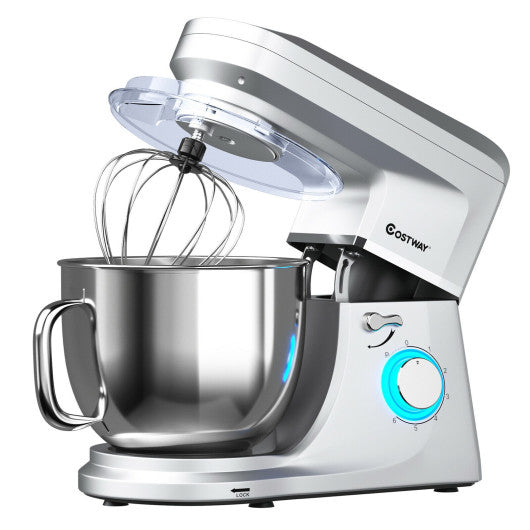 Costway 7.5 QT Silver Tilt-Head Stand Mixer 6 Speed 660W with Dough Hook Beater