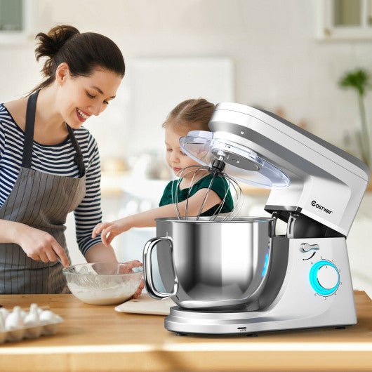 Costway 7.5 QT Silver Tilt-Head Stand Mixer 6 Speed 660W with Dough Hook Beater