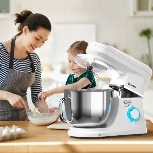 Costway 7.5 QT White Tilt-Head Stand Mixer 6 Speed 660W with Dough Hook Beater