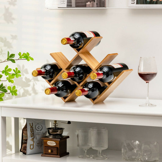 Costway 8-Bottle Natural Freestanding Bamboo Wine Rack with Solid Structure