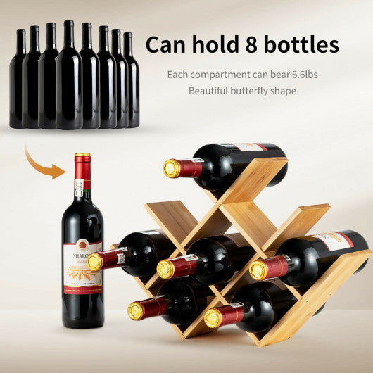 Costway 8-Bottle Natural Freestanding Bamboo Wine Rack with Solid Structure