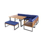 Costway 8 Pieces Navy Patio Acacia Wood Dining Table Set with Ottoman Cushions