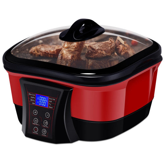 Costway 8 in 1 Multi 5.3 Quart Programmable Red Non-stick Slow Cooker ...
