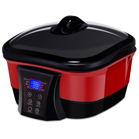 Costway 8 in 1 Multi 5.3 Quart Programmable Red Non-stick Slow Cooker