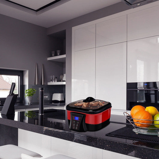Costway 8 in 1 Multi 5.3 Quart Programmable Red Non-stick Slow Cooker ...