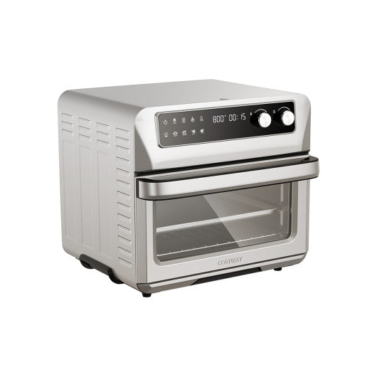 Costway 8-in-1 Silver Convection Air Fryer Toaster Oven with 5 Accessories and Recipe