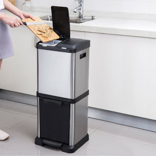 Costway 8.5 Gallon Garbage Bin with Pedal and 3 Buckets