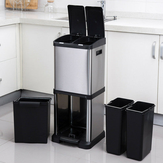 Costway 8.5 Gallon Garbage Bin with Pedal and 3 Buckets