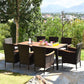 Costway 9 Pieces Patio Rattan Dining Set with Stackable Chairs Cushioned and Acacia Wood Table Top