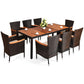 Costway 9 Pieces Rattan Dining Set with Acacia Wood Table and Stackable Cushioned Chairs
