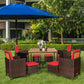 Costway 9 Pieces Red Patio Rattan Dining Cushioned Chairs Set