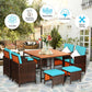 Costway 9 Pieces Turquoise Patio Rattan Dining Cushioned Chairs Set