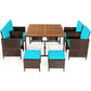 Costway 9 Pieces Turquoise Patio Rattan Dining Cushioned Chairs Set