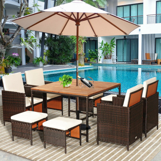 Costway 9 Pieces White Patio Rattan Dining Cushioned Chairs Set