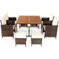 Costway 9 Pieces White Patio Rattan Dining Cushioned Chairs Set