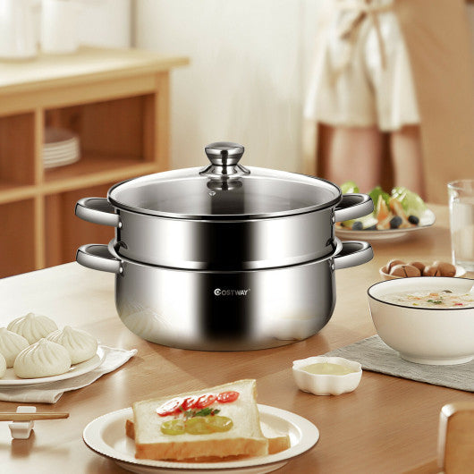 Costway 9.5 QT 2 Tier Stainless Steel Steamer Cookware Boiler