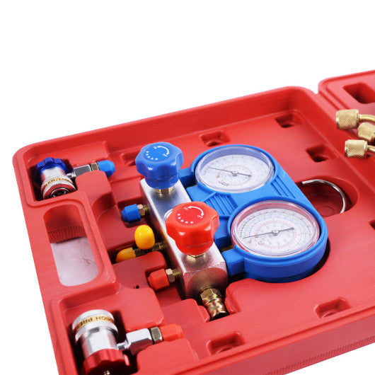 Costway A/C Manifold Gauge Set R134A Refrigeration Kit Brass Auto Serivice Kit