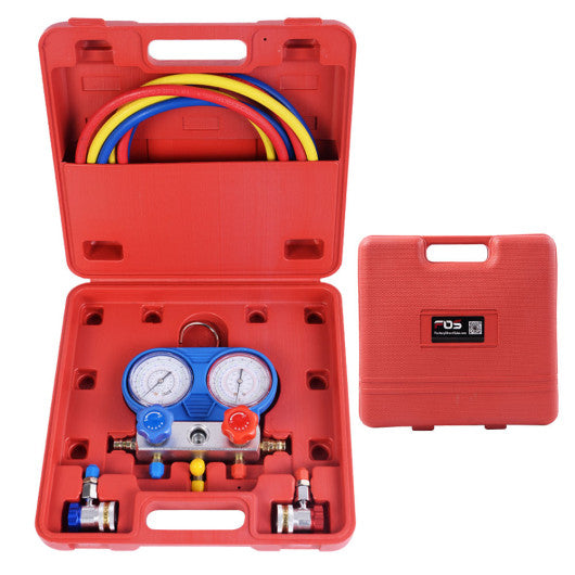 Costway A/C Manifold Gauge Set R134A Refrigeration Kit Brass Auto Serivice Kit