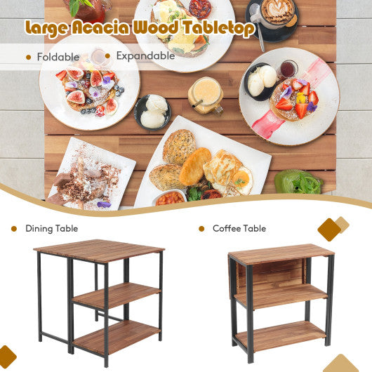 Costway Acacia Wood Patio Folding Dining Table Storage Shelves