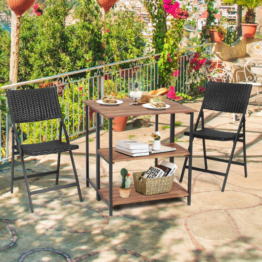 Costway Acacia Wood Patio Folding Dining Table Storage Shelves