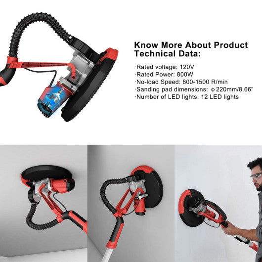 Costway Adjustable Electric Drywall Sander with Vacuum and LED Light