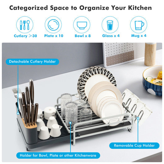 Costway Aluminum Expandable Dish Drying Rack with Drainboard and Rotatable Drainage Spout