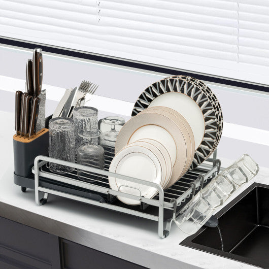 Costway Aluminum Expandable Dish Drying Rack with Drainboard and Rotatable Drainage Spout