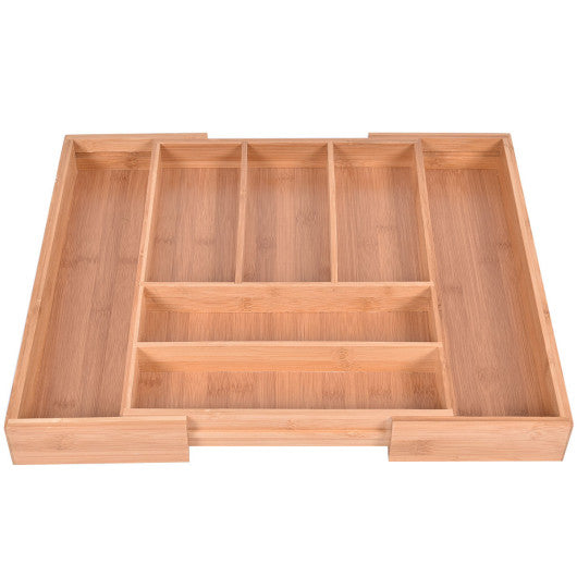 Costway Bamboo Kitchen Drawer Organizer Expandable Tableware Storage Box Spoon Container