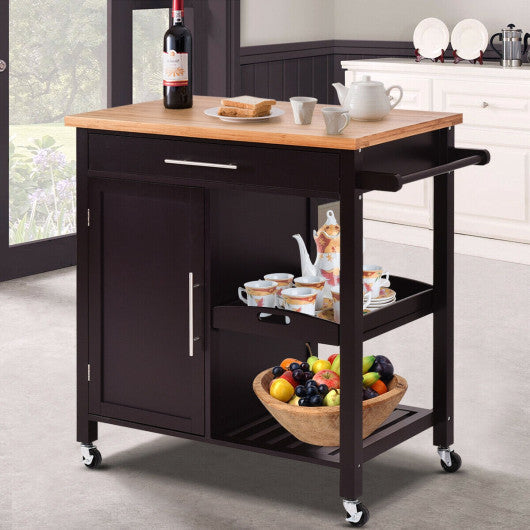 Costway Bamboo Kitchen Island Trolley Cart