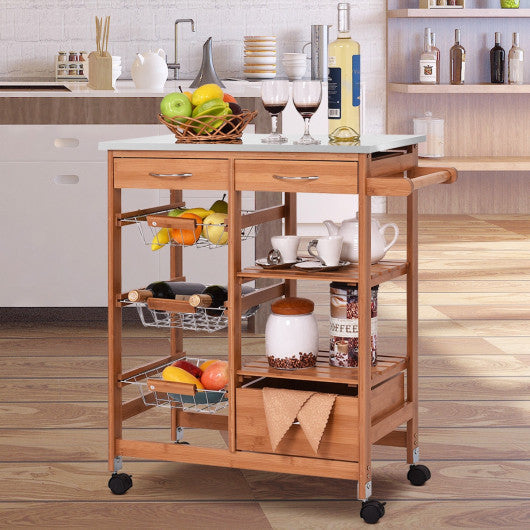 Costway Bamboo Kitchen Shelf Island Trolley Cart