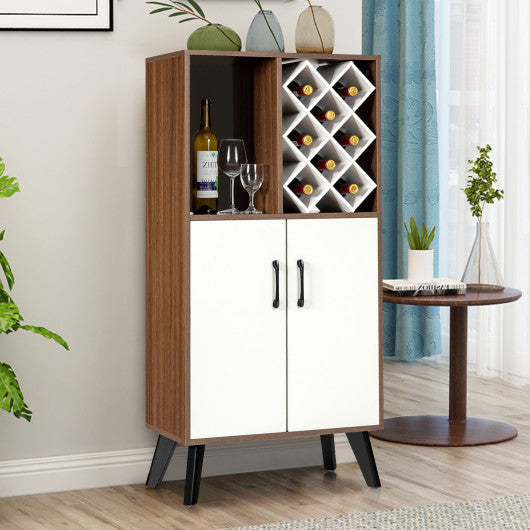 Costway Bar Cabinet Wooden Buffet Sideboard Storage Cupboard with Wine Rack