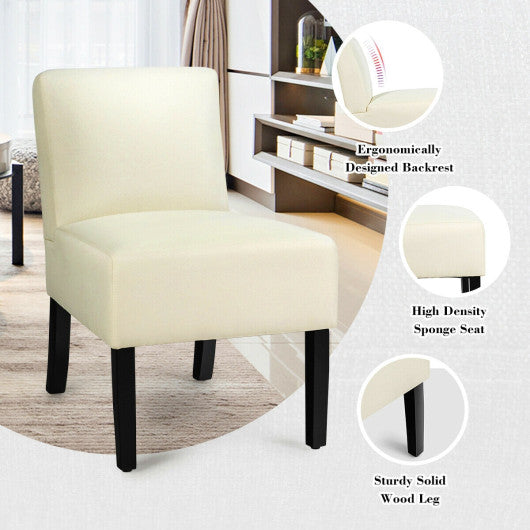 Costway Beige Accent Chair Fabric Upholstered Leisure Chair with Wooden Legs