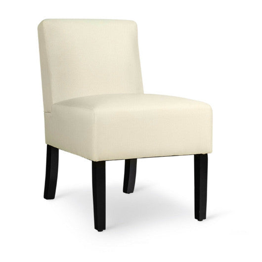 Costway Beige Accent Chair Fabric Upholstered Leisure Chair with Wooden Legs