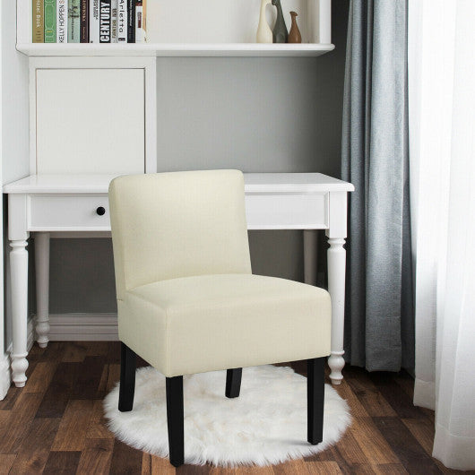 Costway Beige Accent Chair Fabric Upholstered Leisure Chair with Wooden Legs