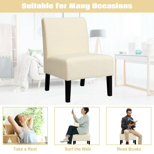 Costway Beige Armless Accent Chair with Rubber Wood Legs
